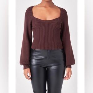 ENDLESS ROSE Ribbed Bishop Balloon Sleeve Top